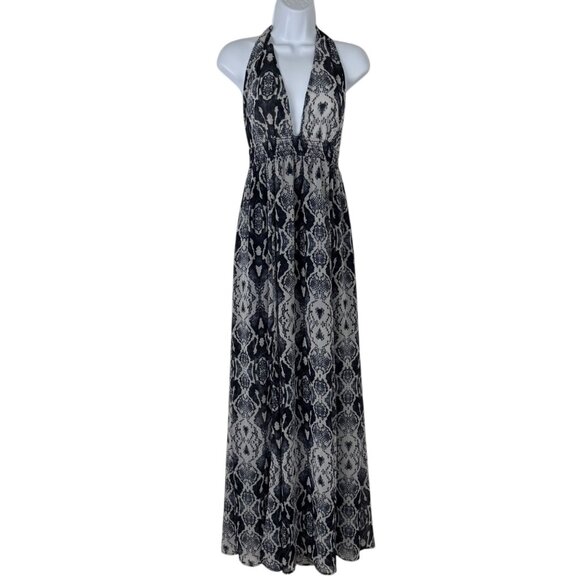 Show Me Your Mumu Halter Dress Maxi Blue Semi Sheer Reptile Sz M Party Festival - Picture 2 of 12